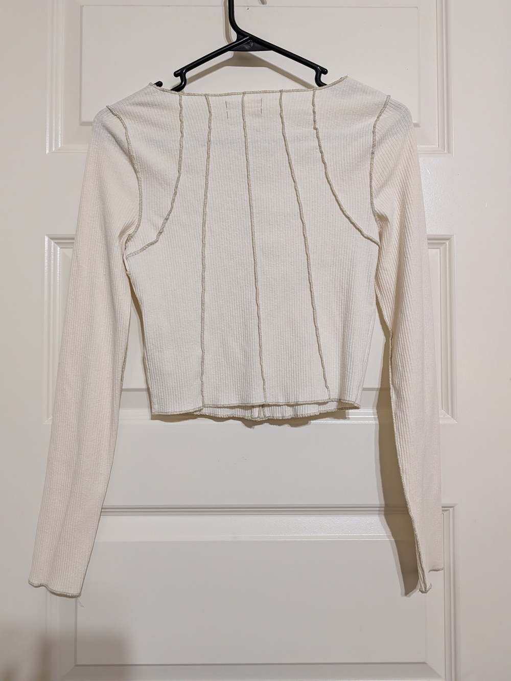 Urban Outfitters Cream Ribbed Button-Front Long Sleeve Top SP - Picture 5 of 7